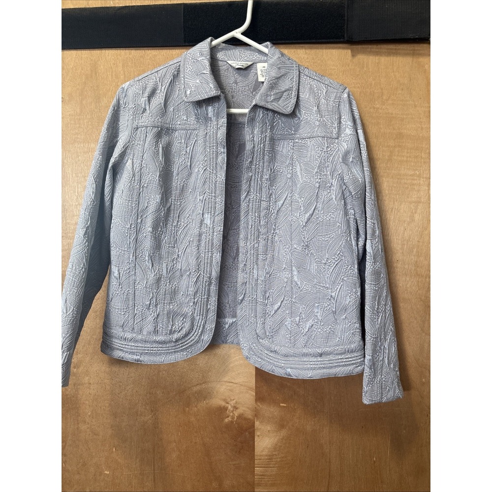 Laura Ashley  - Embossed Embroidery JACKET - Petite Small Women's - Silver Gray